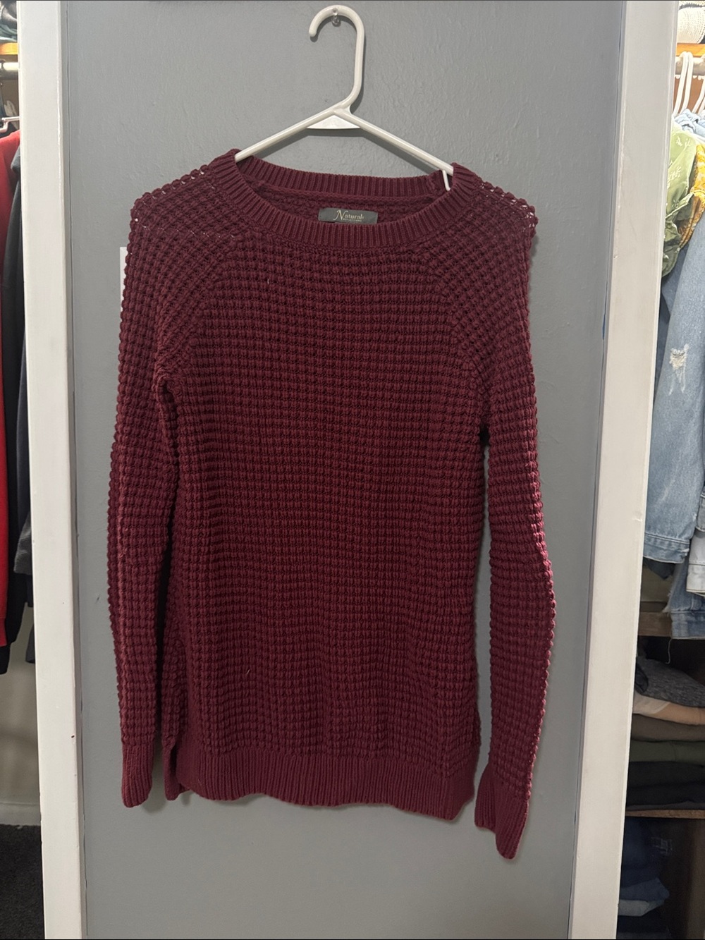 Natural Reflections Maroon Waffle Knit Crewneck Sweater